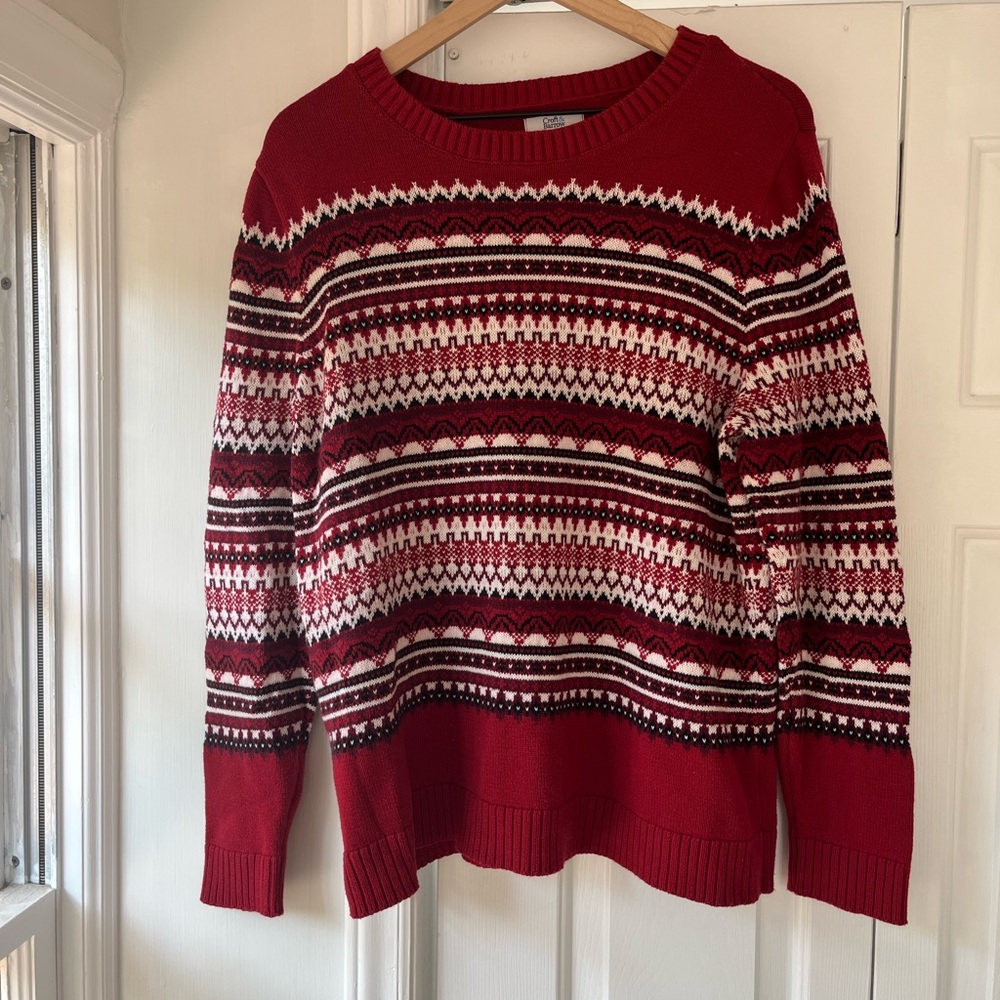 Croft & Barrow Dark Red Patterned Crewneck Sweater